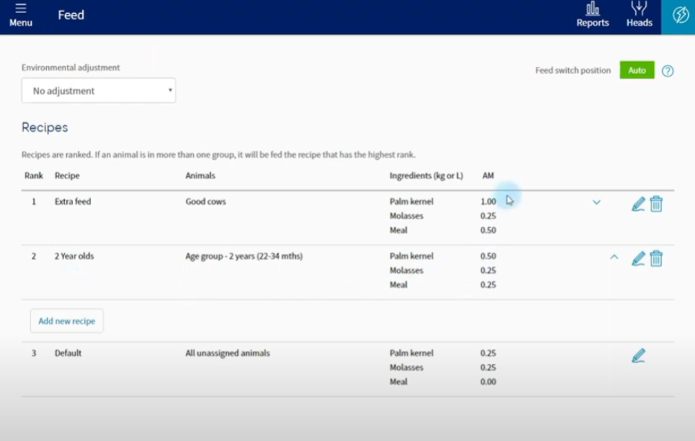 Feed environmental adjustments