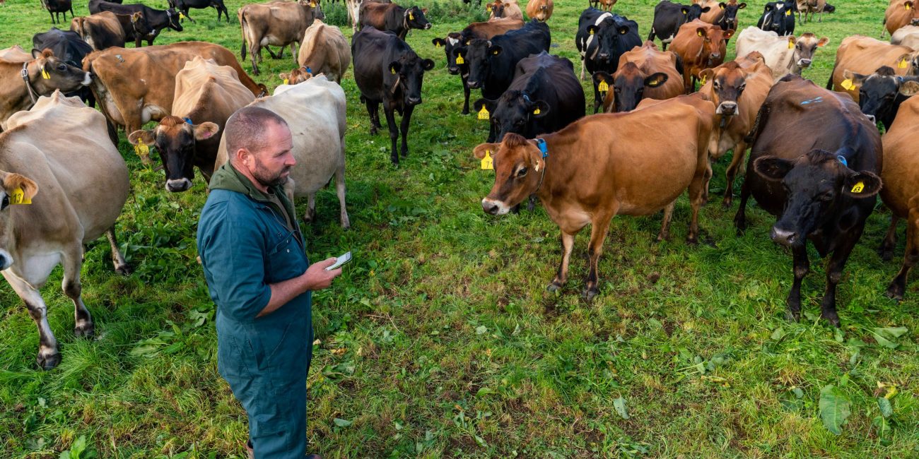 Mark Benns with tech on farm